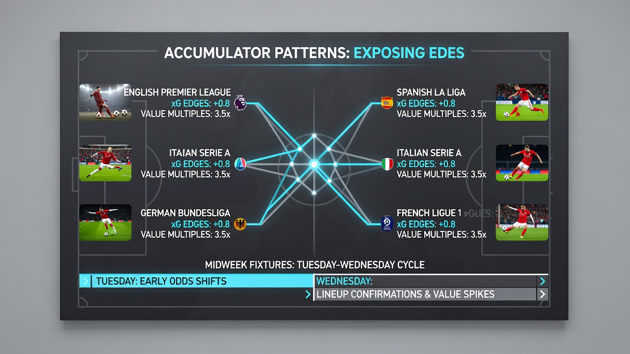 Data charts showing soccer accumulator edges during midweek European fixtures