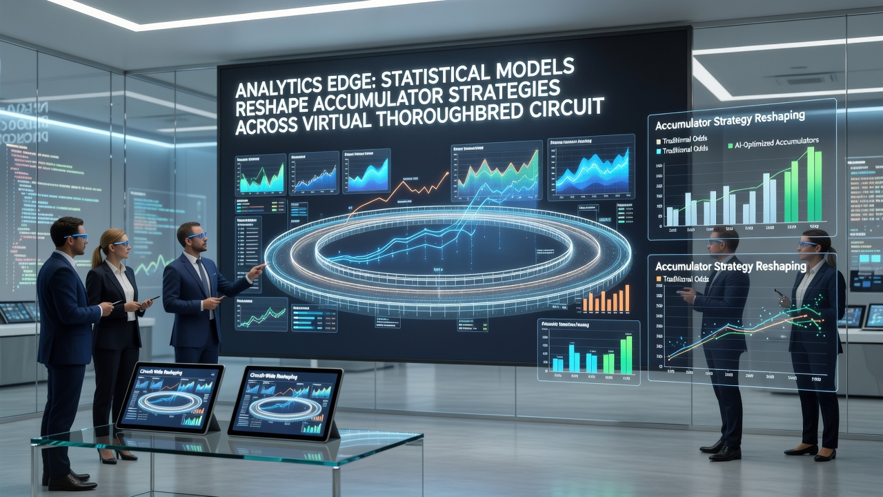 Analytics dashboard showing accumulator strategy adjustments for virtual thoroughbred races