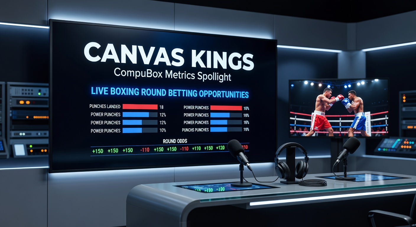 Boxers exchanging punches in a high-intensity round, with CompuBox overlay displaying punch stats