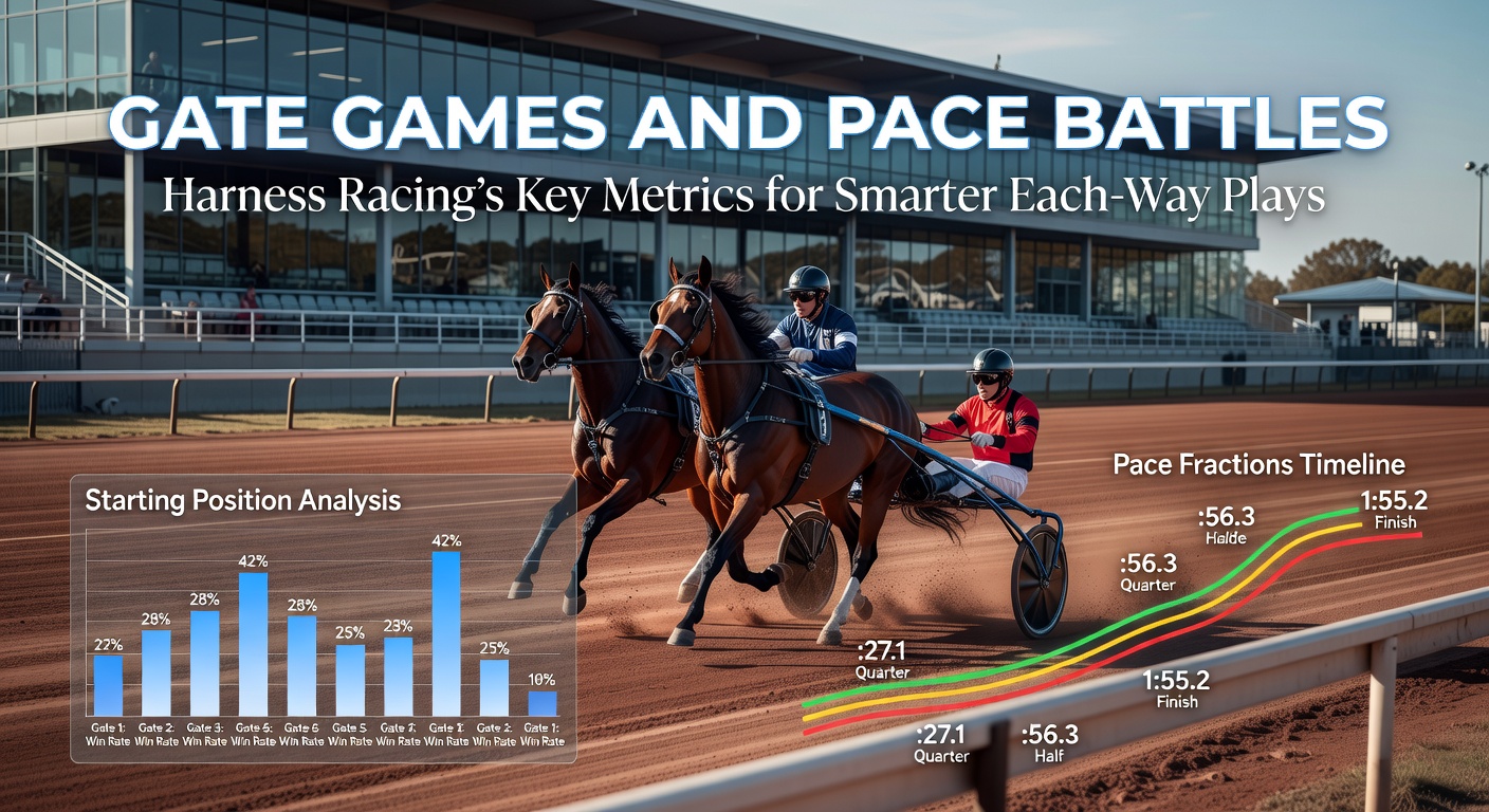 Close-up of drivers maneuvering during a intense pace battle in harness racing, with horses neck-and-neck mid-race