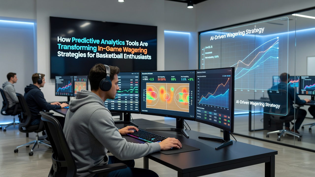 Predictive analytics dashboard showing real-time basketball game data and betting models