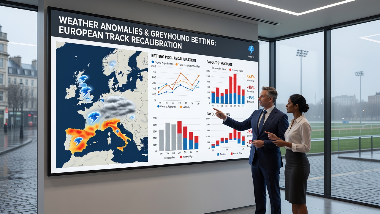 Betting terminal displaying updated greyhound race odds influenced by track conditions