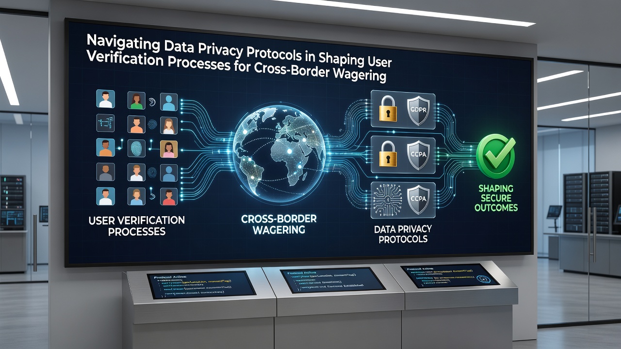 Technical setup showing secure data flows for cross-border wagering verification