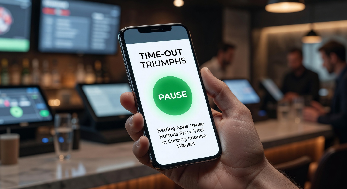 Smartphone screen displaying a betting app's time-out activation prompt, highlighting the pause button amid live odds and wager options