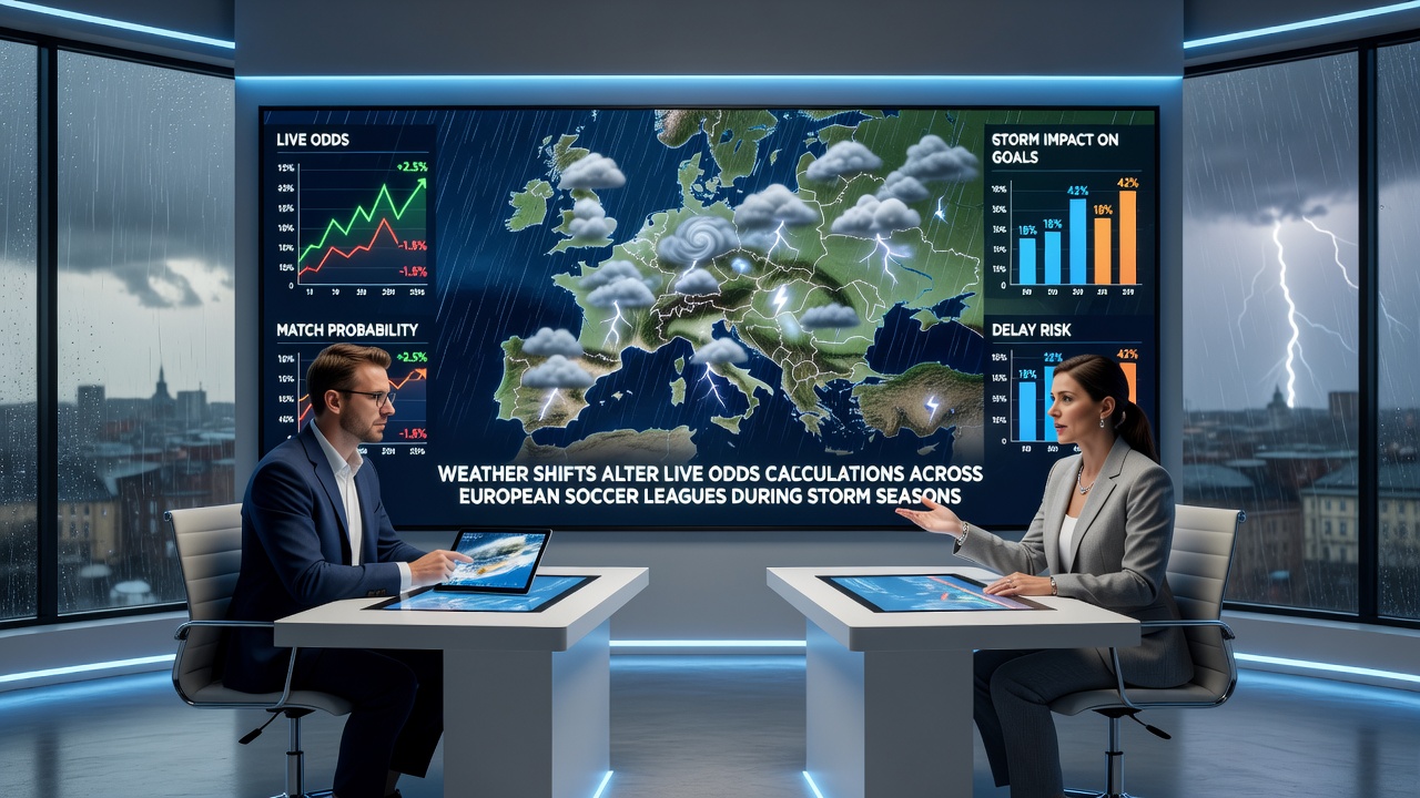 Live betting interface displaying updated soccer odds during a storm-affected match in a European league